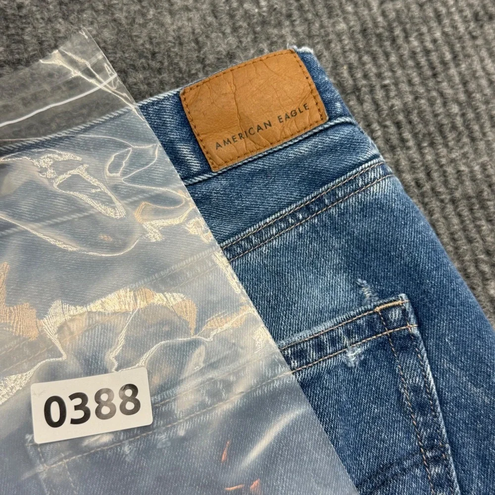 American Eagle Mom Jeans Womens 10 Long Blue Good Distressed Ripped Raw Hem